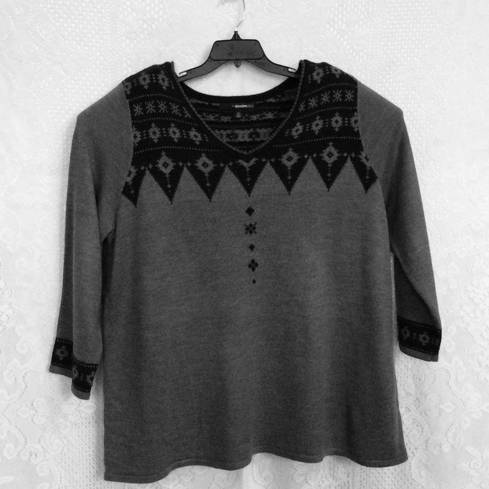 Womens Grey Black Pullover Sweater Geometric Design 2X